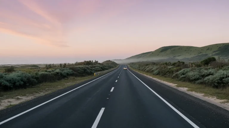 Rodovia duplicada ao amanhecer no litoral norte, no caminho de como chegar em Torres pela BR-101