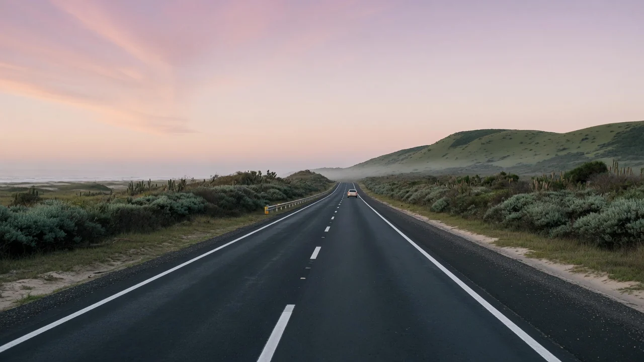 Rodovia duplicada ao amanhecer no litoral norte, no caminho de como chegar em Torres pela BR-101